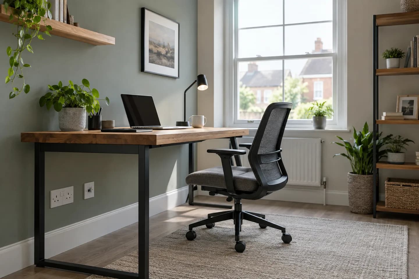 Home office with planned power and network connections