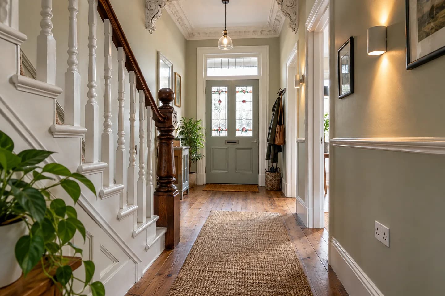 Period hallway with discreet modern lighting