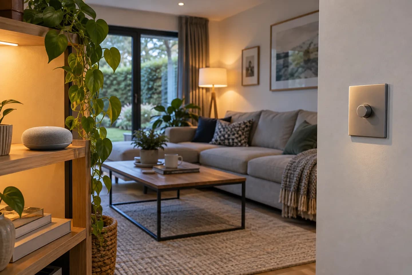 Smart speaker and lighting controls in a living room