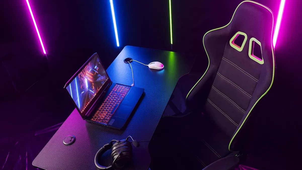 Gaming space with coloured lighting