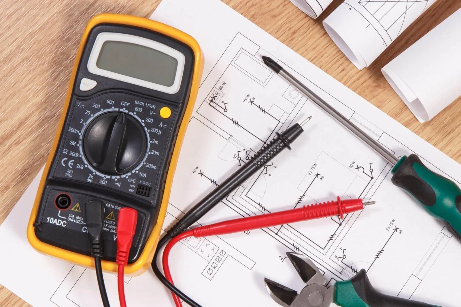 Electrical drawings and a multimeter