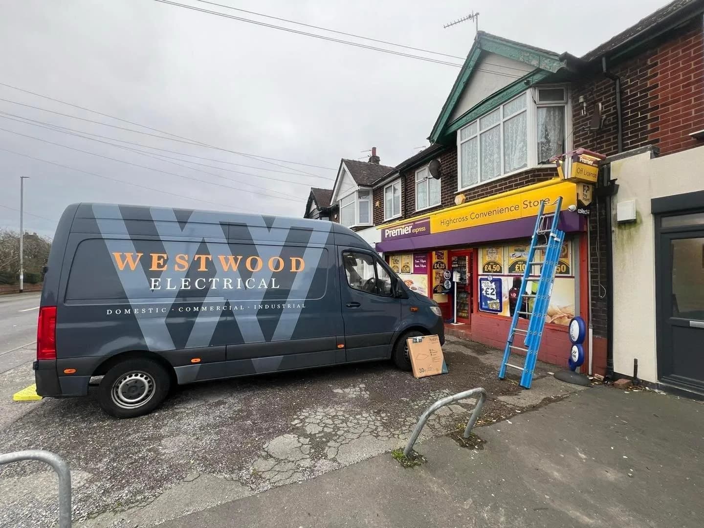 Westwood Electrical van outside commercial premises