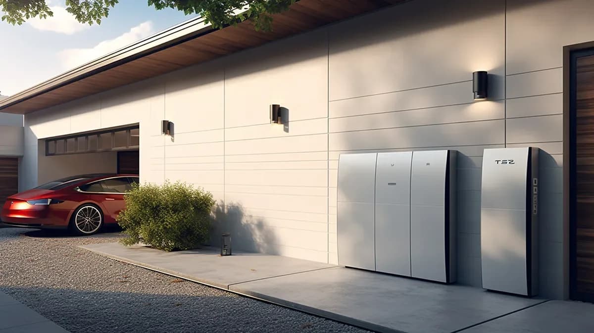 Battery storage cabinets beside a home
